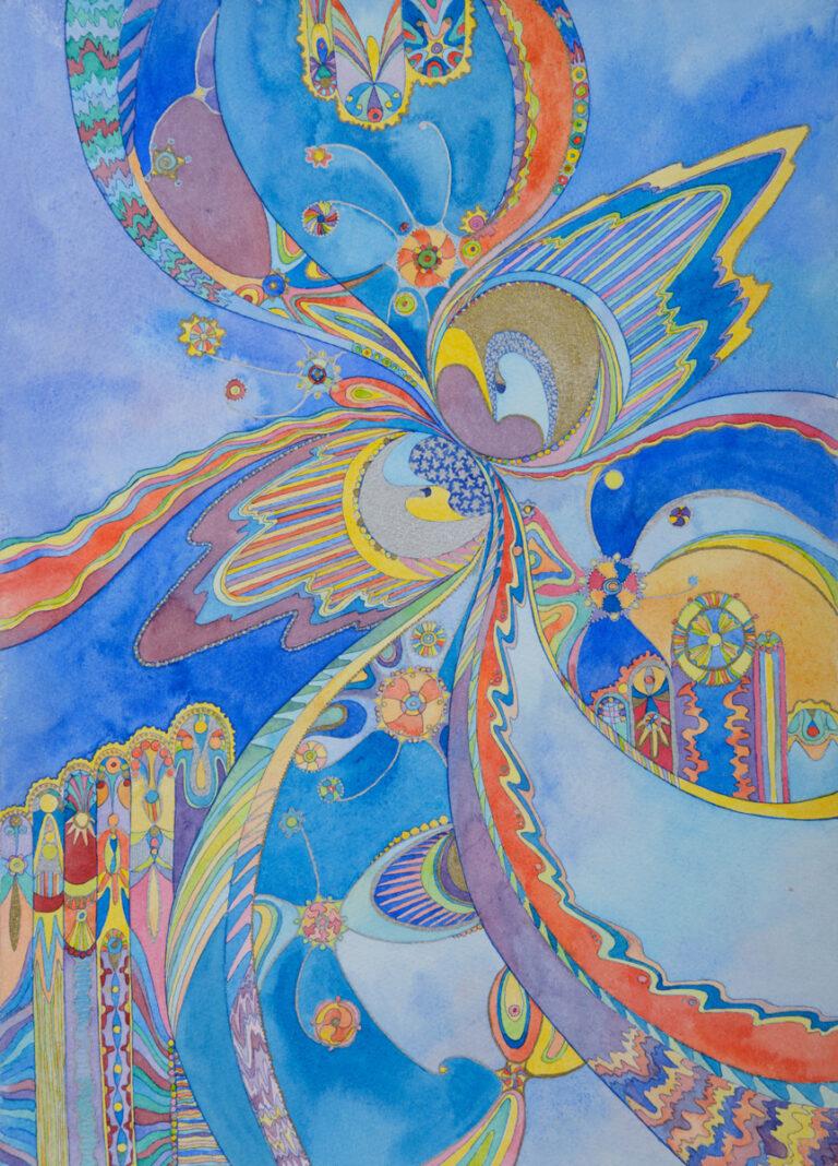 Two Moons. Serie 'The Fourth Dimension'. Ink & aquarelle on paper 25x35 cm. 2022