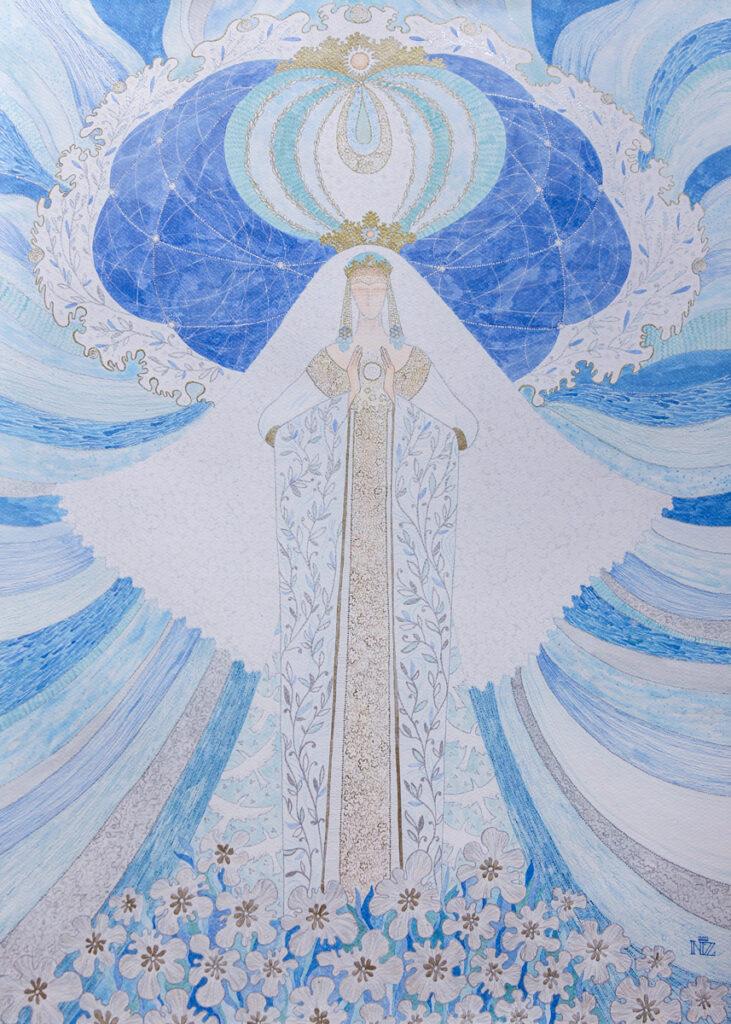 Elaria — Eirini. Serie 'The Name of Goddess'. Ink on paper, 56x76 cm. 2023