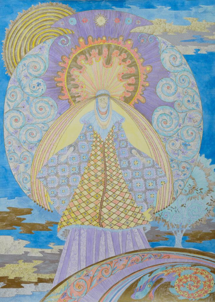 Elaria — Xenia. Serie 'The Name of Goddess'. Ink on paper, 56x76 cm. 2023