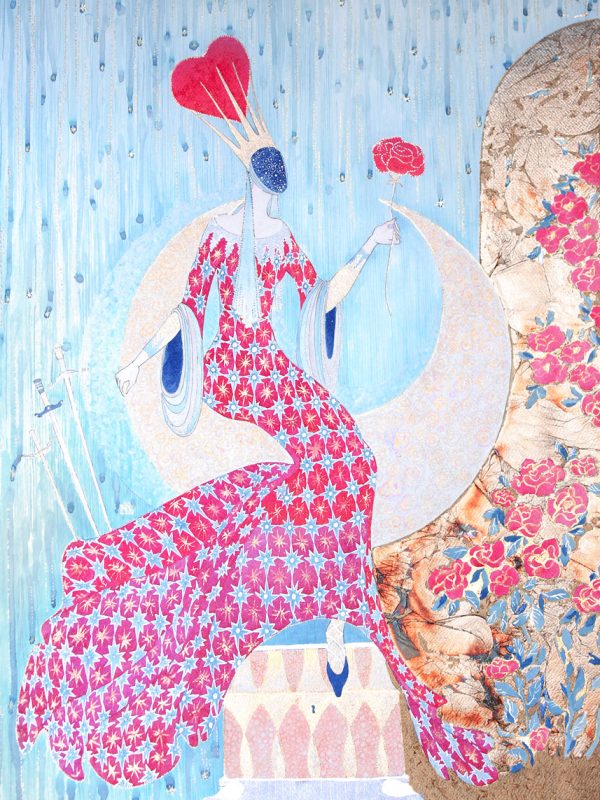 Elaria — Queen of Roses. Serie "QK". Ink on paper 50x70 cm. 2024